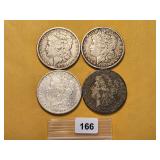 Four Circulated Morgan Silver Dollars