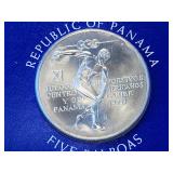 GEM! BU 1970 Panama Silver Five Balboas