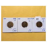 Three Mixed US Cents