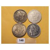 Four Circulated Morgan Silver Dollars