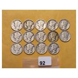 Fourteen Mercury Silver Dimes