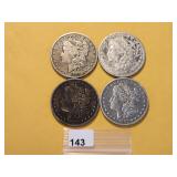 Four Circulated Morgan Silver Dollars