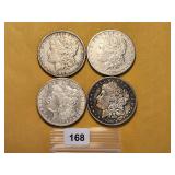 Four Circulated Morgan Silver Dollars