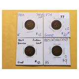 Four Indian Head Cents