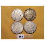 Four Circulated Morgan Silver Dollars