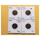 Four Indian Head Cents