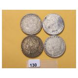 Four Circulated Morgan Silver Dollars