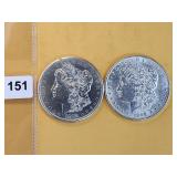 Two AU Morgan Silver Dollars