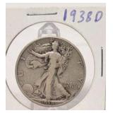 1938 D Walking Liberty Silver Half Dollar