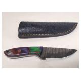 Hand Forged Damascus Steel Knife w/Sheath