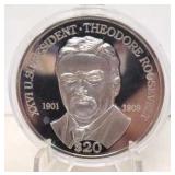 2004 Roosevelt $20 Republic of Liberia Silver Coin