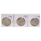 3 - 1964 D Kennedy Silver Half Dollars