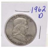 1962 D Ben Franklin Silver Half Dollar