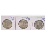 3 - 1964 D Kennedy Silver Half Dollars