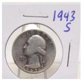 1943 S Washington Silver Quarter