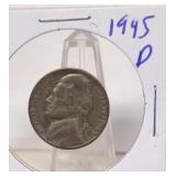 1945 D Jefferson Silver War Nickel