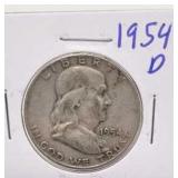 1954 D Ben Franklin Silver Half Dollar