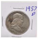 1957 D Ben Franklin Silver Half Dollar