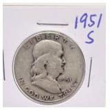1951 S Ben Franklin Silver Half Dollar