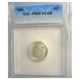 1963 Dime ICG PR69 DCAM LISTS $150