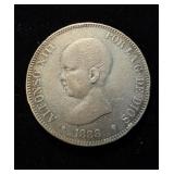 1888-MPM Spain 5 Pesetas VF