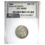 1964 100 Yen Silver PCI MS68 Japan Olympics