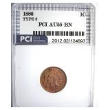 1886 T2 Cent AU55 BN LISTS $300