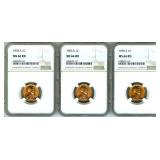 1955-S x3 Cent NGC MS66 RD 3pcs