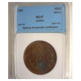 1933 Peso NNC MS67 Rainbow Mexico