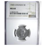 1945 5 Cents NGC MS64 Canada