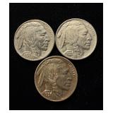 1935, 36, 37 Buffalo Nickels AU/UNC Group of 3