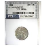 1964 100 Yen Silver PCI MS68 Japan Olympics