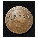 1879-OM Spain 10 Centimos Obv Counterstamped
