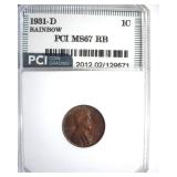 1931-D Cent MS67 RB Rainbow LISTS $1500 IN 66