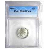 1964 Dime ICG PR69 DCAM LISTS $125
