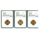 1955-S x3 Cent NGC MS66 RD 3pcs