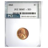 1945 Cent MS67+ RD LISTS $6250