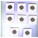 1883-1901 5C 8 Pc Liberty Nickel Lot