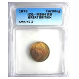 1873 Farthing ICG MS64 RB Great Britain