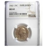 1963 TB Rev Quarter NGC MS64 Nice Toning