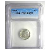 1962 Dime ICG PR69 DCAM LISTS $325
