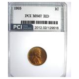 1925 Cent MS67 RD LISTS $1500