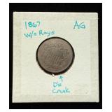 1867 Shield Nickel Die Break