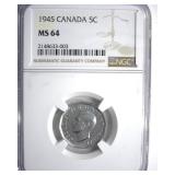 1945 5 Cents NGC MS64 Canada