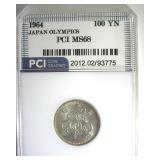 1964 100 Yen Silver PCI MS68 Japan Olympics
