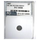 1857 Silver Penny PCI MS66 Great Britain