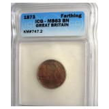 1873 Farthing ICG MS63 BN Great Britain