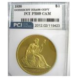 1836 Dollar PCI PR69 CAM Gobrecht Brass Copy