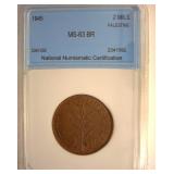 1945 2 Mils NNC MS63 BR Palestine