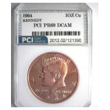 1964 1 Avdp Oz .999 Fine Cu PCI PR69 DCAM Kennedy